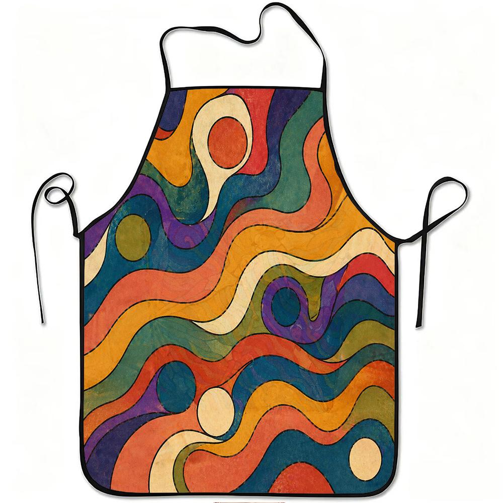 1pc Retro Abstract Colorful Wave Pattern Print Apron, Durable And Easy to Clean, Adjustable Waistband, Polyester Material, for Kitchen Cooking, Garden