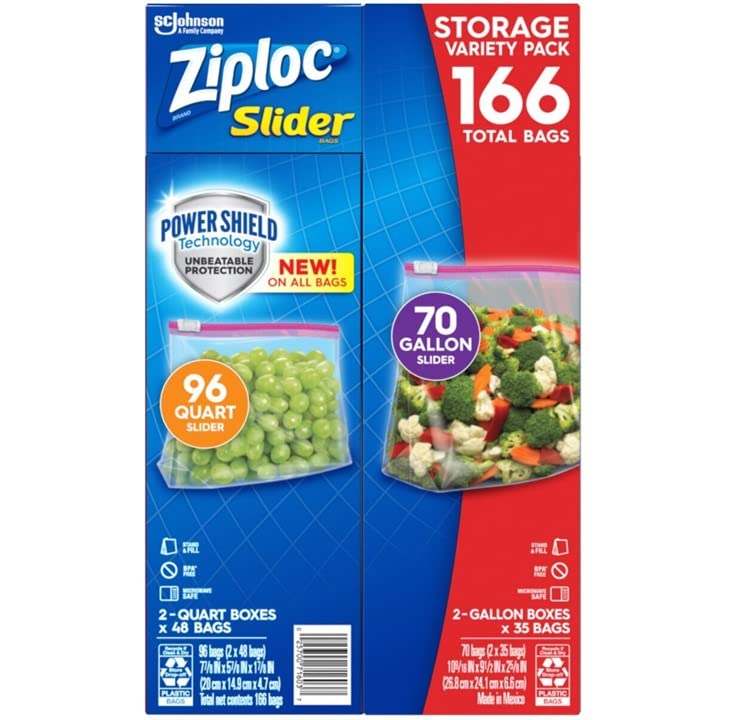 

Сумки для хранения Ziploc Slider Bag 166 шт. 70 шт. (96 кварт, галлонов)