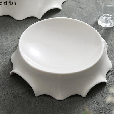 Pure White Irregular Ceramic Tree Stump Plate Dessert Plate Sushi Plate Pasta Plates Molecular Cuisine Specialty Tableware