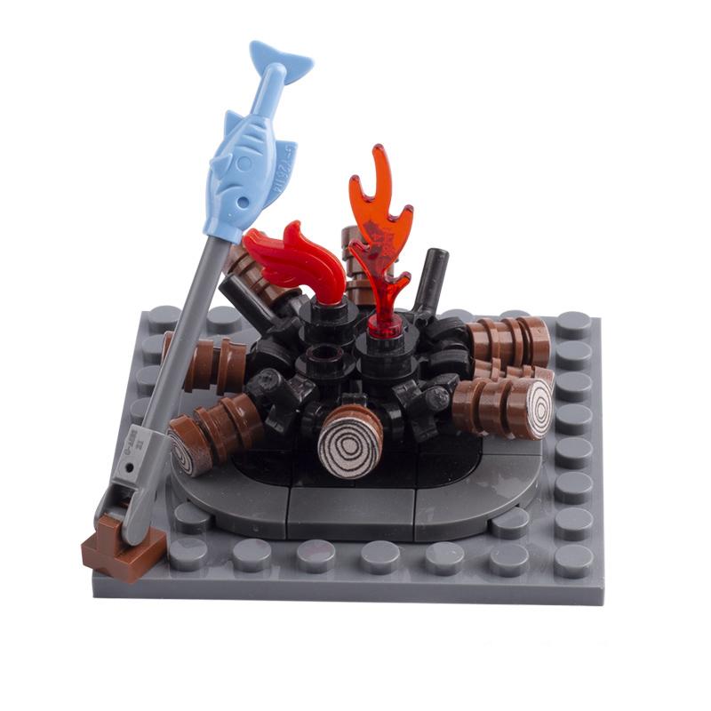 MOC Militär Mittelalter Lagerfeuer Camping Wald Baustein Set Feuer Spielzeug Figuren Montage Steine Spielzeug