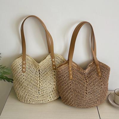 New Hand-woven Bag Fashionable One-shoulder Bag Straw Woven Bag Paper Rope Vacation Beach Bag Shoulder Bag Backpack Tote Bag