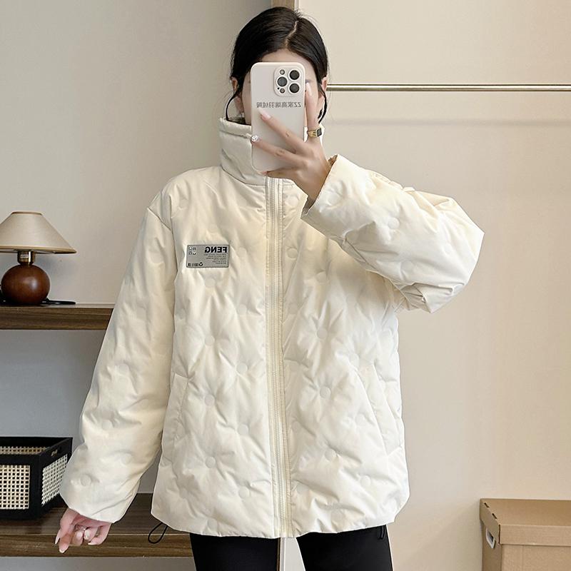 

Women s 2024 Short Down Jacket - Korean Style, Stand-up Collar, Thickened White Duck Down, Embossed Winter Coat for Couples. L (70-83 kg)