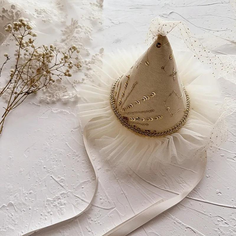 

Lace Bow Baby Birthday Party Hat Embroidery Flower Princess Crown Cap Newborn Photography Props Kids Hair Accessories