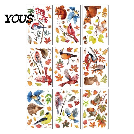 Removable Maple Leaf Decals 9 Sheets Fall Woodland Animals Window Clings, Autumn Pumpkin Clings Squirrel Fox Rabbit Glass Sticker, Anti Collision