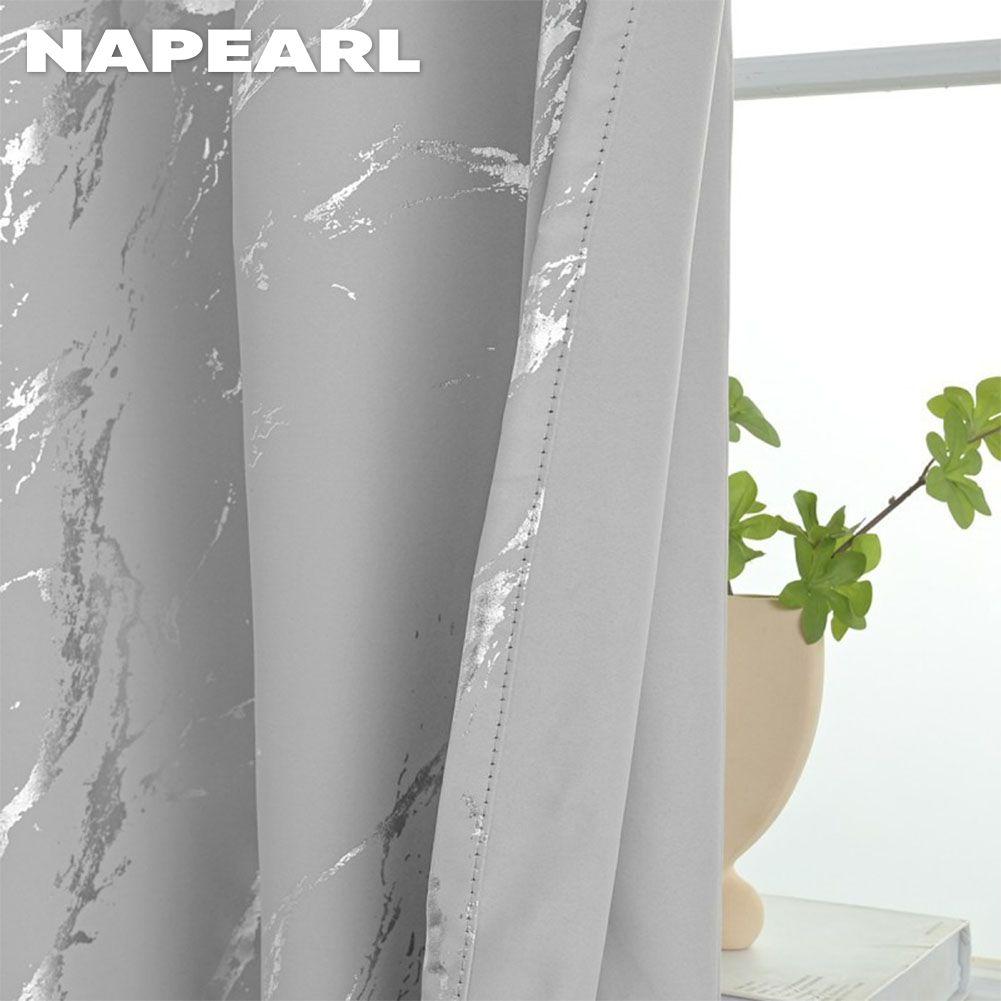 1PC NAPEARL 80% Blackout Fashionable and Minimalist Curtains with Silver and Marble Texture for Living Room Bedroom Balcony Window Home Decor