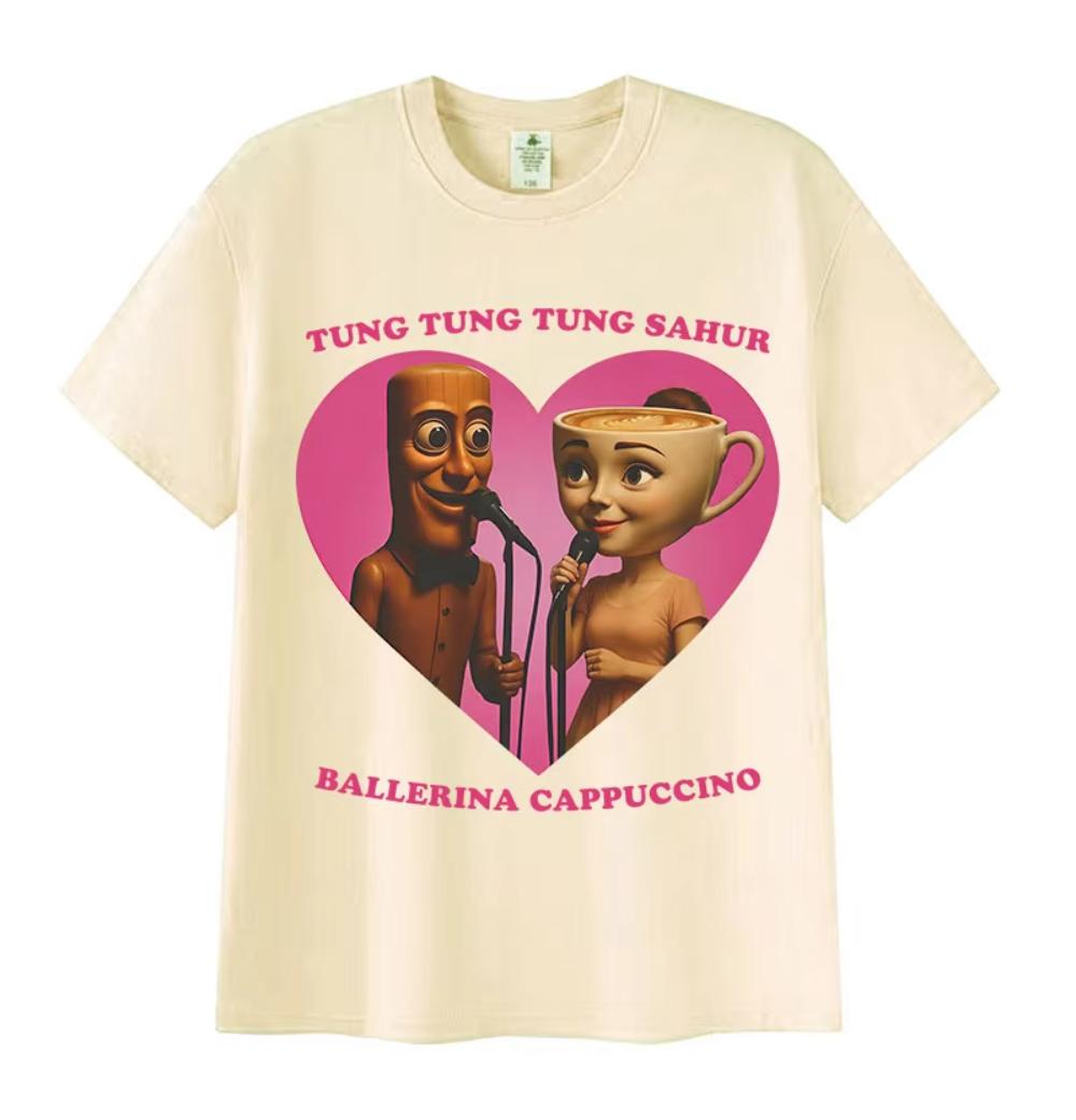 Tung Tung Tung Sahur Ballerina Cappuccino Love Funny Meme T Shirt Italian Brainrot Graphic Men Women TShirt Cotton Men Tshirts S