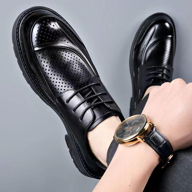 2025 Summer New Hollow Leather Shoes Men's Business Dress Versatile Casual Shoes Breathable Leather Hole Men's Shoes Trend