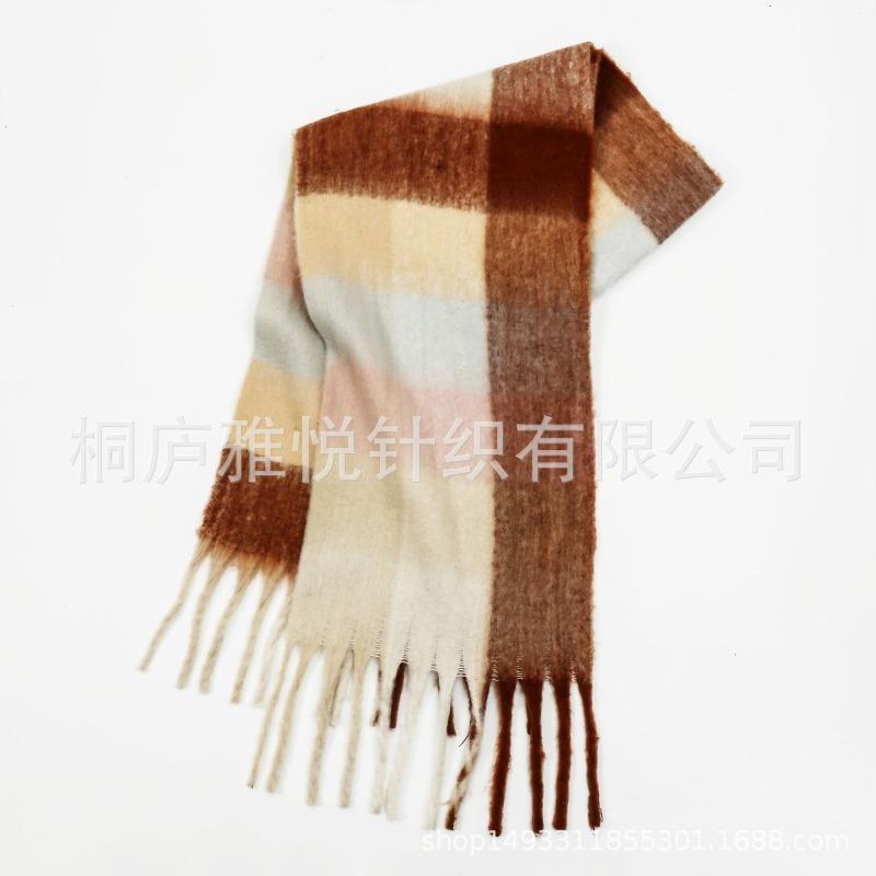 Premium color plaid scarf women's winter warm scarf mohair thickened scarf versatile shawl
