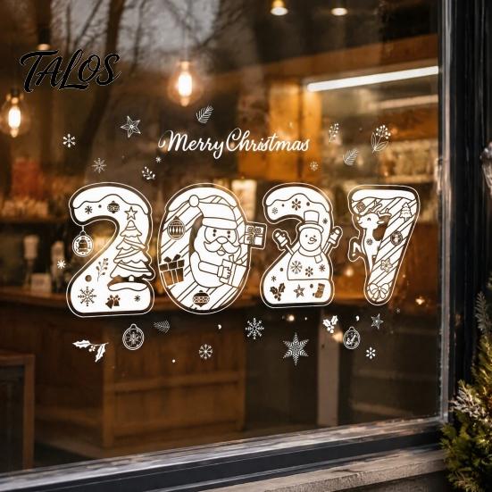 New Year 2027 Party Decor 4PCS Christmas Static Window Clings, Nordic Snow Town Decoration for Store Snowflake Stickers, Reusable Glass Decals