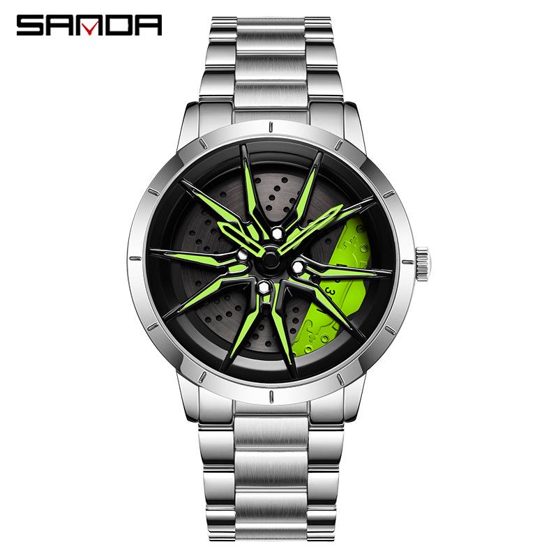 Sanda Men's Racing Concept Quartz Watch with 3D Hollow Dial and Rotating Waterproof Design
