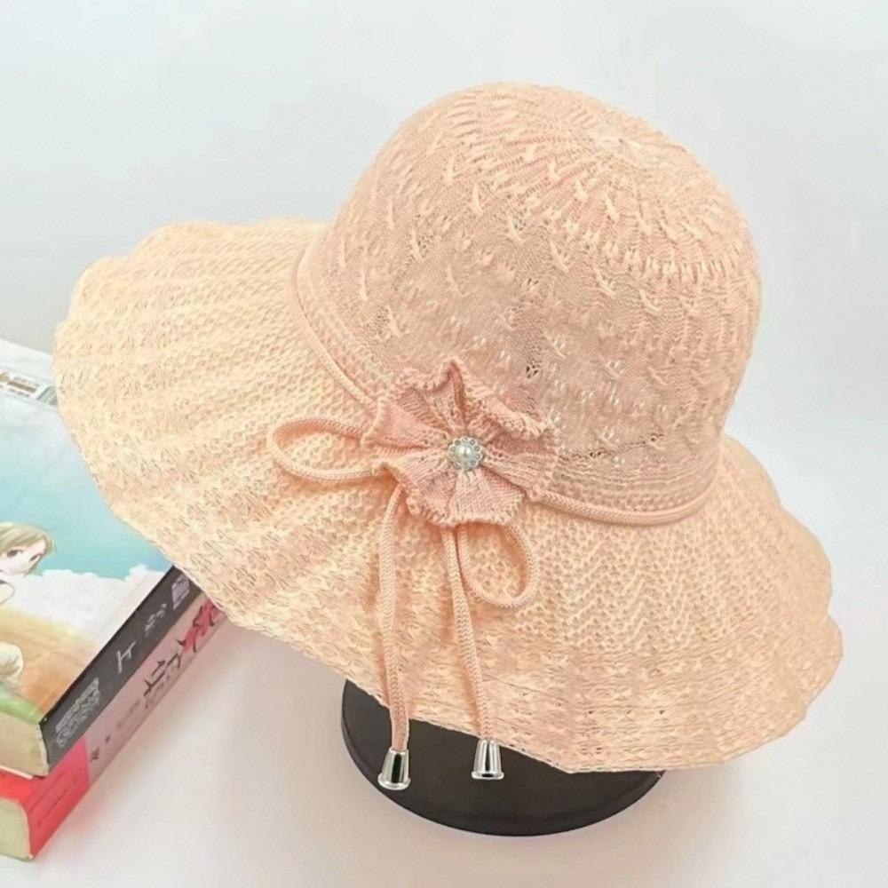 UV Protection Floral Beach Cap Bowknot Wide Brim Hat Panama Cap Summer Sun Hat  Vacation детские розовый