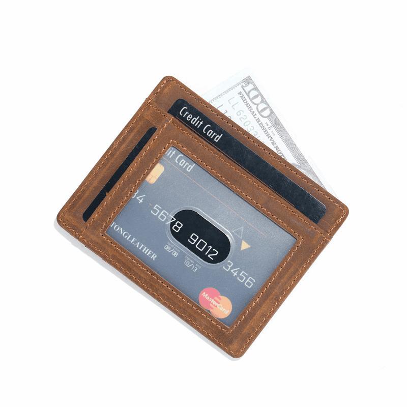 Crazy Horse Leather Wallet Ultra-thin Card Holder Genuine Leather Card Holder RFID Wallet CardOEM