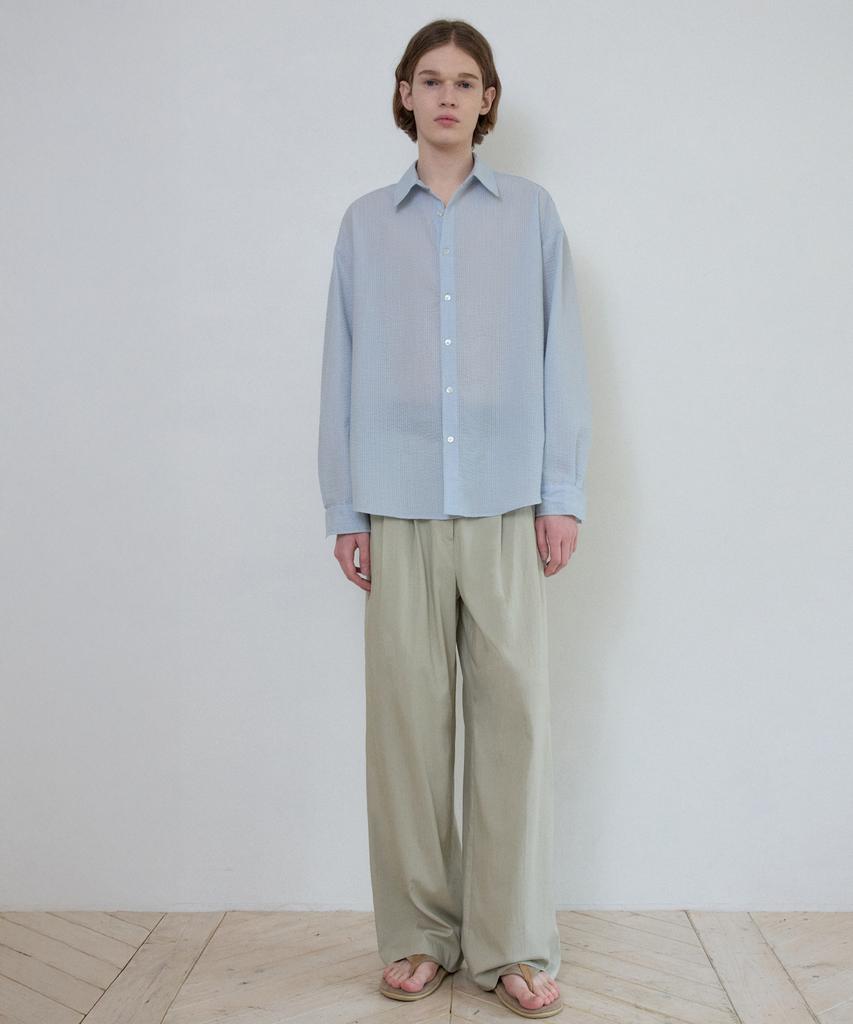 Wednesday Oasis Summer Seersucker Loose St Shirt_Light Blue(W25-Tp23)