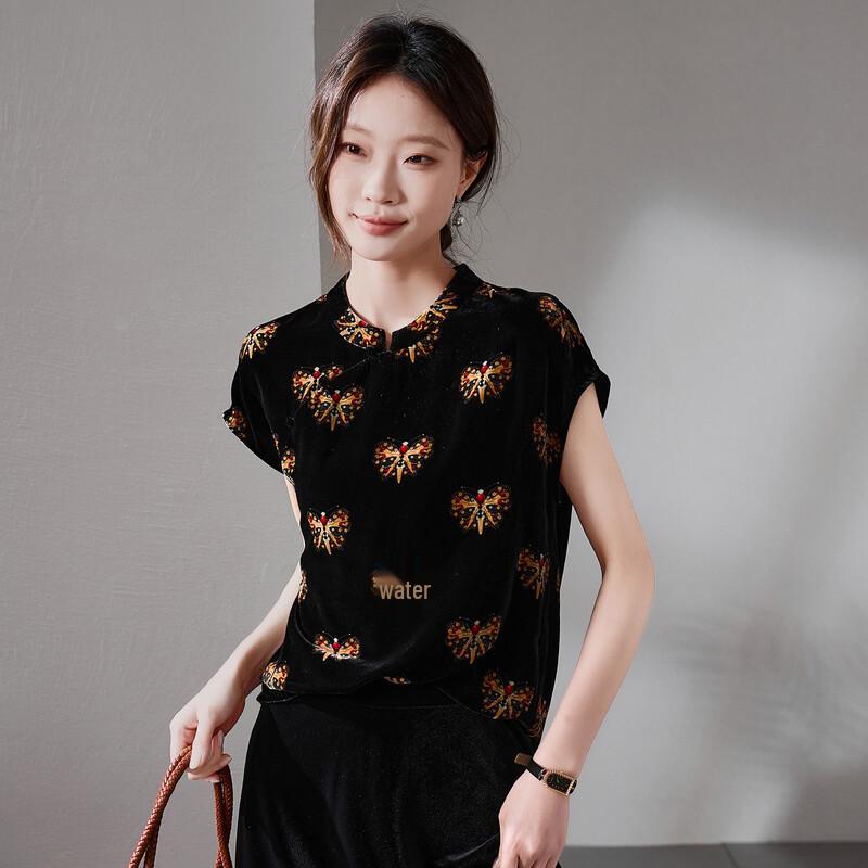 SOFSIL Women s Silk Printed New Chinese Style Short-Sleeve Shirt M