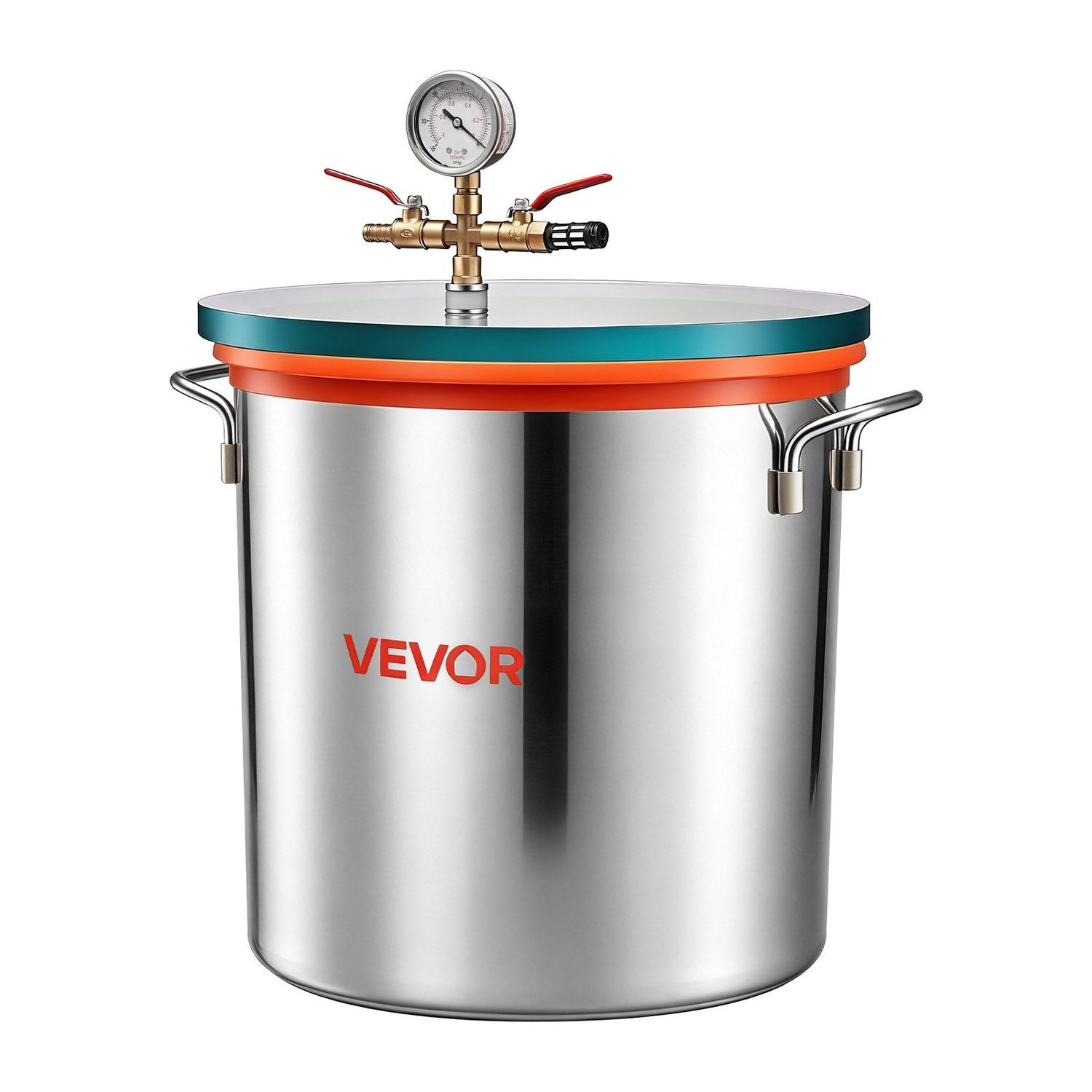 Chambre à vide de 34,1 L, Acier inoxydable, Chambre de dégazage sous vide avec couvercle en verre trempé, Tuyau, Filtre à air, Idéale pour le moulage de résine, la stabilisation du bois,