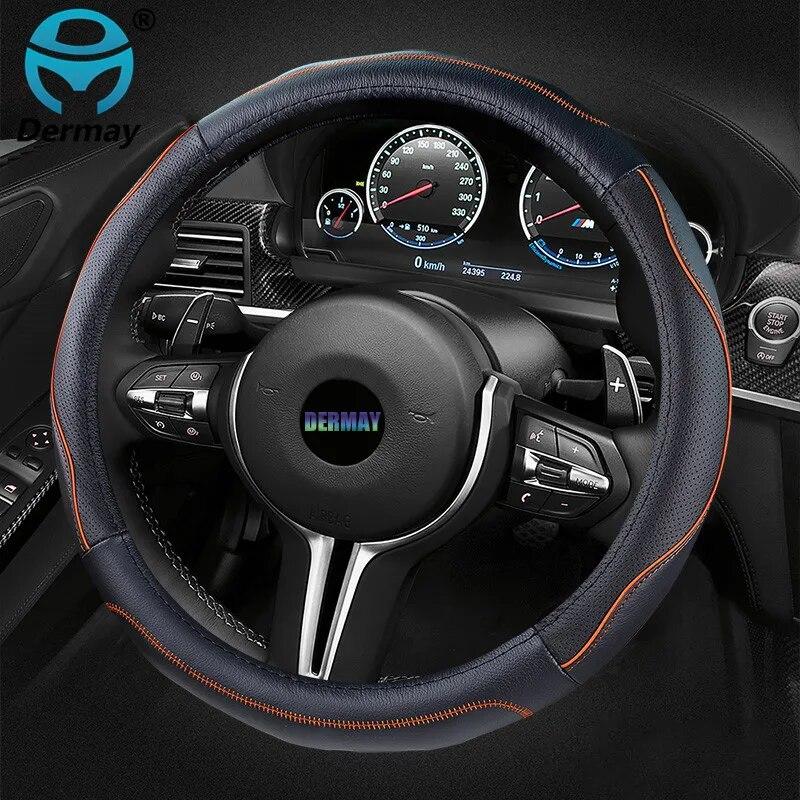 DERMAY Perforated GENUINE LEATHER CAR STEERING WHEEL COVER For BMW Ford Focus Skoda Honda Kia Nissan Etc. Top Quality 4Colors
