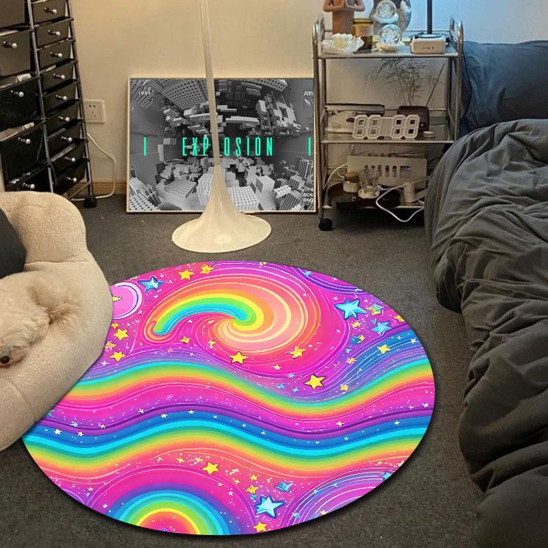 Playful Round Stained Glass Multicolor Rug Mat, Non-Slip Floor Mat for Entryway