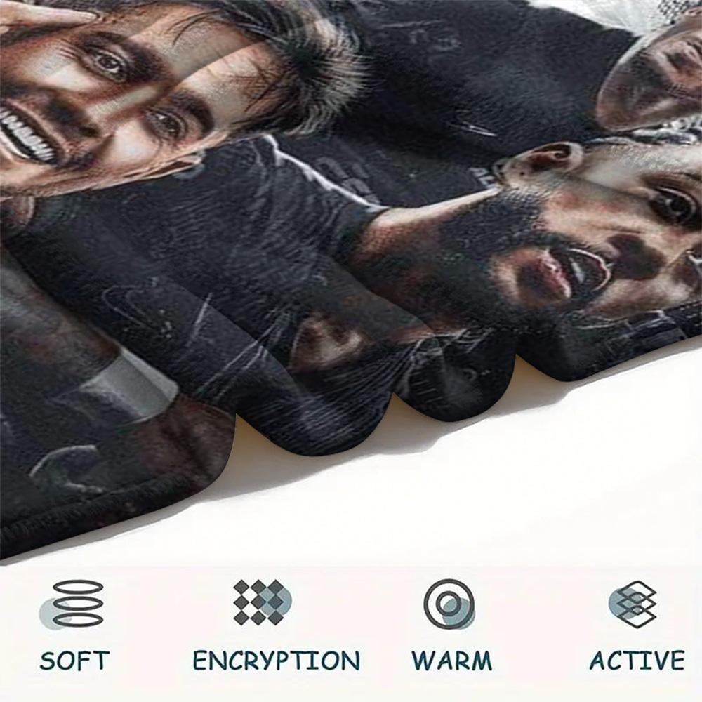 Football Stars Group Black White Poster Flannel Throw Blanket, Soft Warm Sofa Bed Cover, Soccer Fan Home Decor Blanket