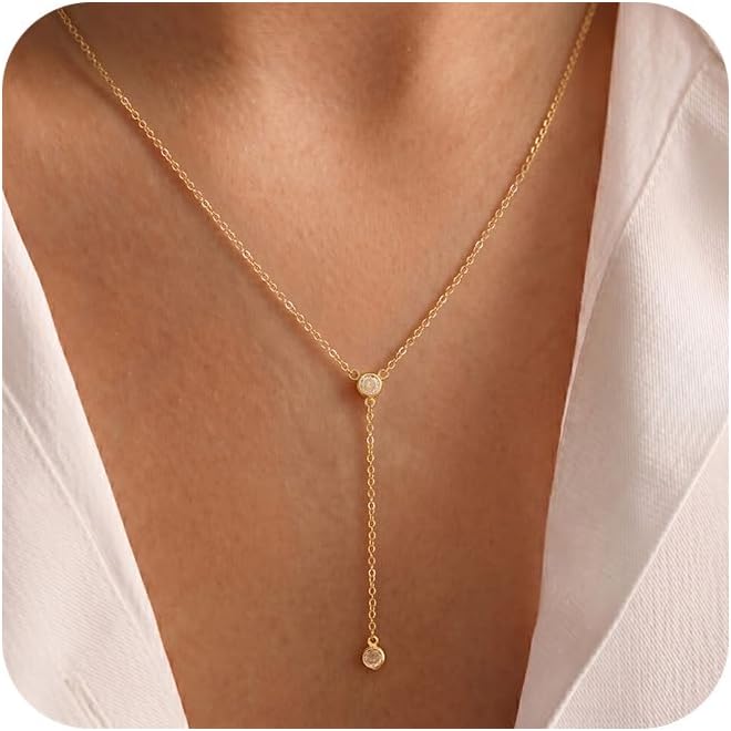 Tewiky Dainty 14k Gold Plated/Silver Cubic Zirconia Necklaces for Women | Simple CZ Jewelry Necklaces Trendy Gifts