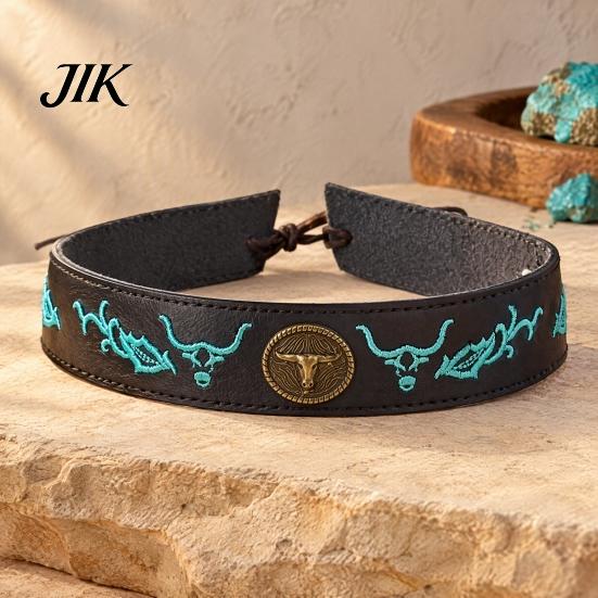 Boho Hat Accessories Ethnic Style Cowboy Band, Durable PU Leather Embroidered Embroidery Strap Strap, Adjustable Decorative Belt for Wide Brim
