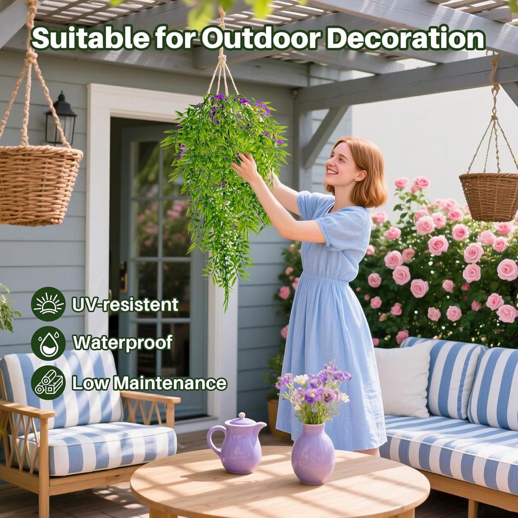 2PCS Fake Hanging Plants - Lifelike Artificial Bamboo Plants Outdoor, Fake Bamboo Leaves Plant for Study Yoga Living Room Patio Porch Stair Wedding