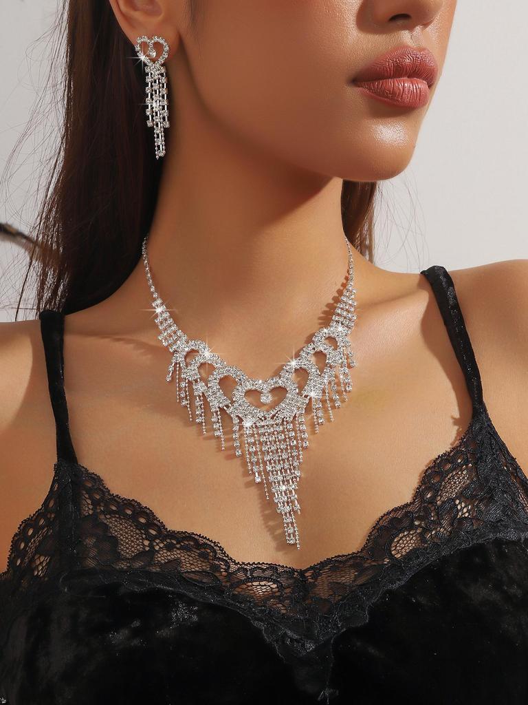 Elegant Rhinestone Zirconia Necklace & Jewelry Set for Bridal & Evening Wear