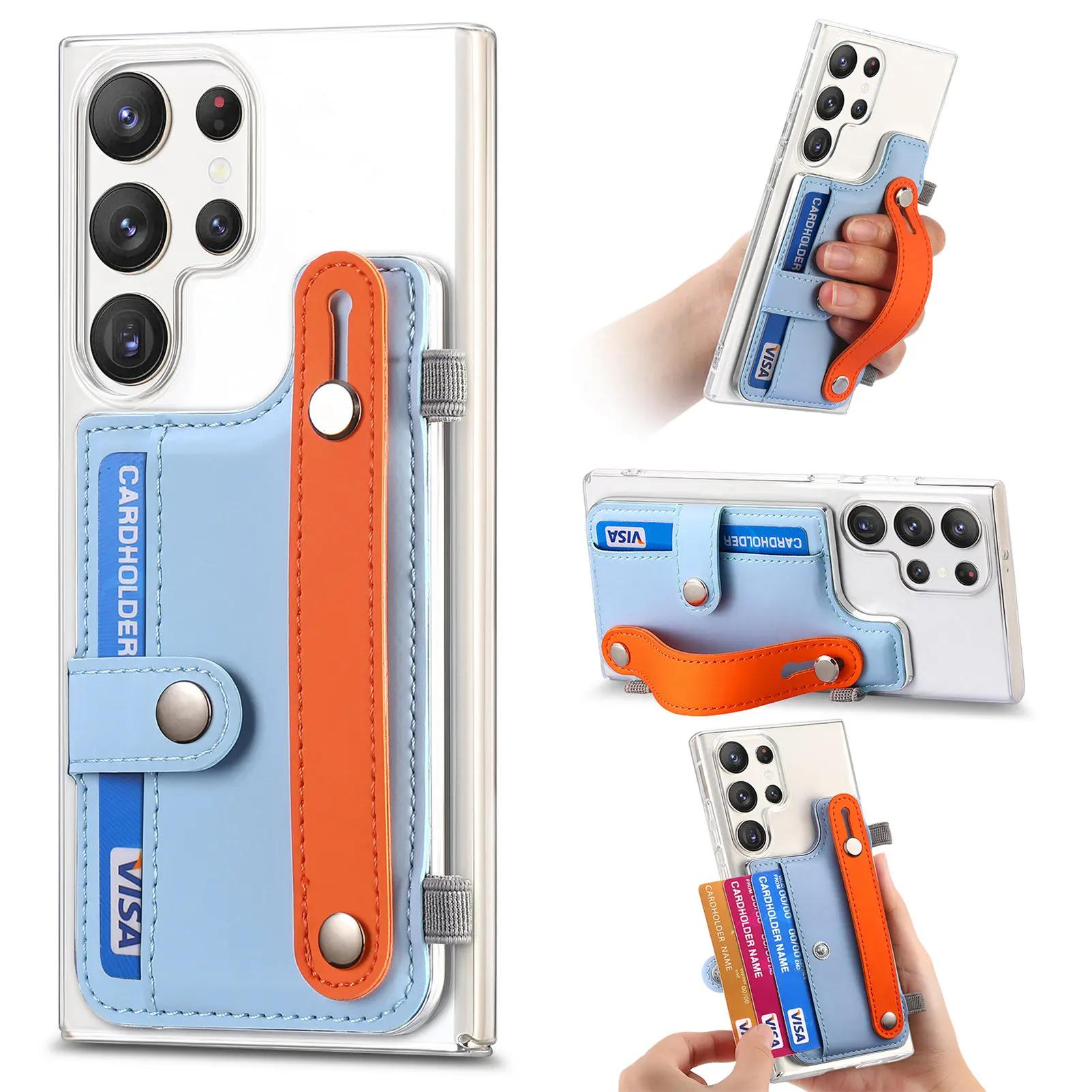 

Wristband Cards Solt Wallet Case For Samsung Galaxy S23 Ultra S22 Plus S20 FE A54 A14 A12 A24 A33 A34 A53 5G Transparent Cover For Samsung A52 світло-синій колір