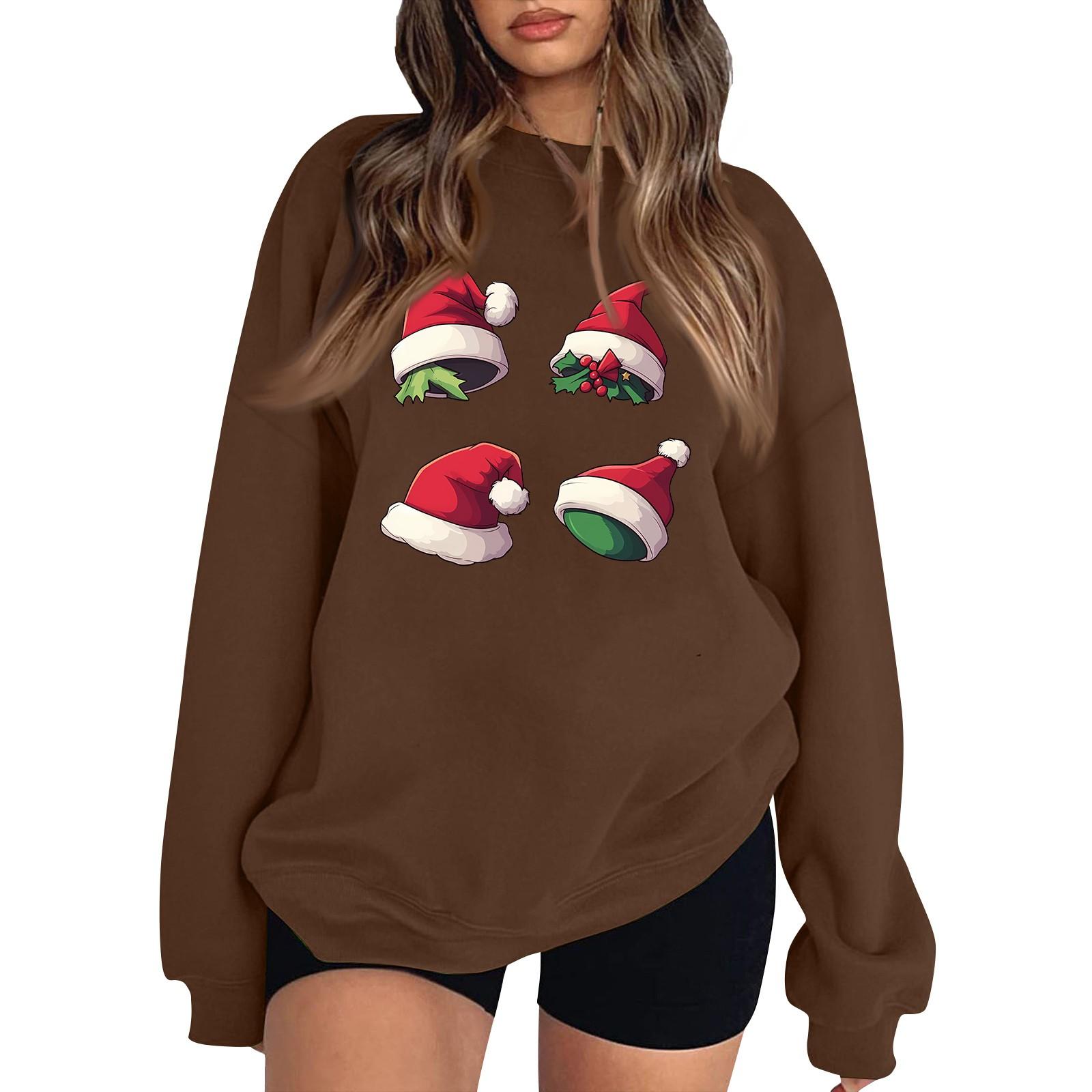 

Женский пуловер с принтом, блузка с круглым вырезом, заниженными плечами и длинными рукавами M кофейный