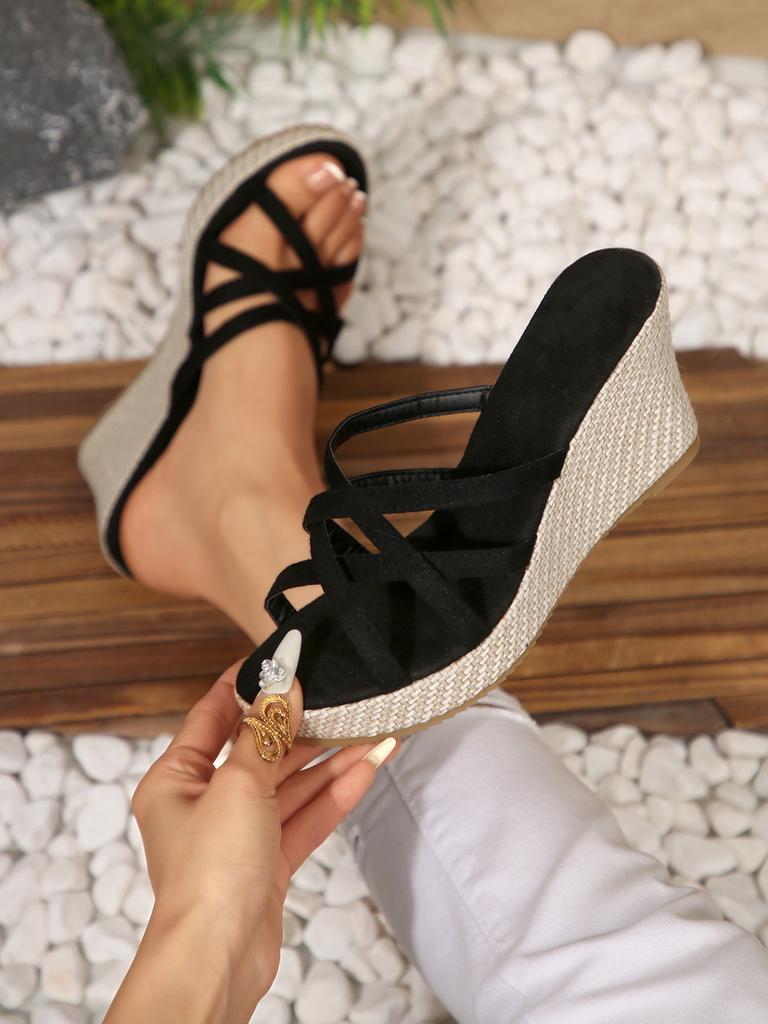 European and American wedge sandals for women's foreign trade plus size round toe cross strap breathable Roman sandals for wome