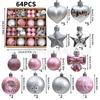64pcs Christmas Ornament Set - Painted Ball Decorations Tree With Star Heart Bow Design