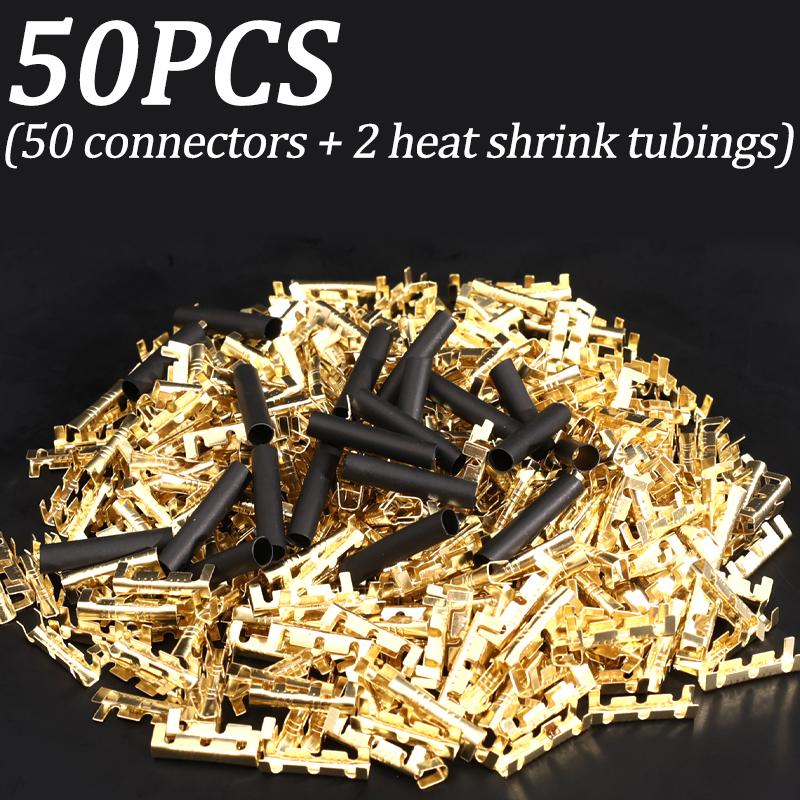 

50/1000x Docking Terminal U Type Terminal Tab Double Connector Copper Buckle Line Press Connector with Heat Shrink Tubings Tools 50PCS-(1bag) золотий
