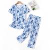Women's Printed 2 Piece Pajama Set Short Sleeve Round Neck Top Long Pants Sleepwear Set Summer Casual Loungewear