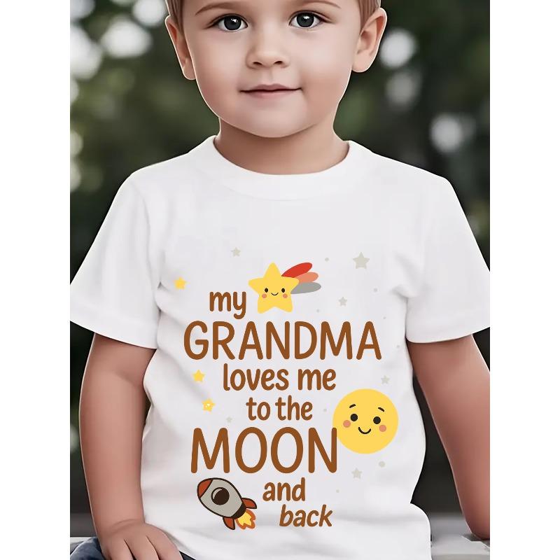 Boys  MY GRANDMA LOVES ME TO THE MOON AND BACK  Star Moon Rocket Print Crewneck Short Sleeve Tee, Summer Casual Outdoor Top 110 белый