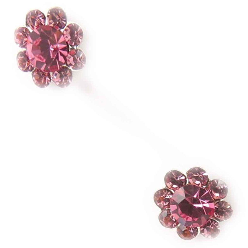 Les Trésors De Lily [J8700] - Pink 'Crystal Flowers' Silver Earrings