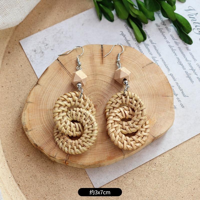 New summer bohemian retro vacation grass vine woven earrings femininity long island beach wooden earrings