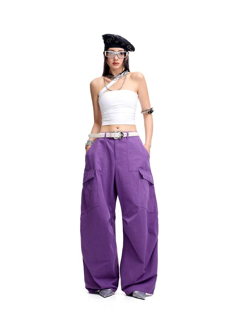 Tuogu Women's Slimming Paratrooper Wide-Leg Pants - Spring/Summer Style, Casual Loose Fit, Floor-Length.