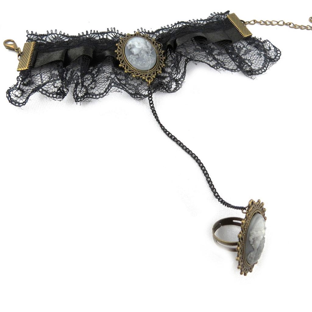 Les Trésors De Lily [K7229] - Black 'Camée' Designer Set (lace) - Necklace and Bracelet