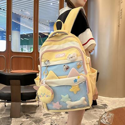 Schulranzen mit großer Kapazität für die Junior- und Senior High School, Damen-Rucksack mit Cartoon-Farbkontrast