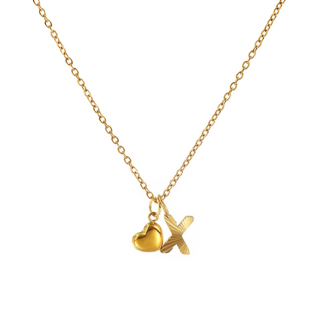 Doreen Box Gold Plated Heart Letter Pendant Necklace 304 Stainless Steel Chain Necklace For Women, Stylish Gift 45cm+ 5cm,1PC