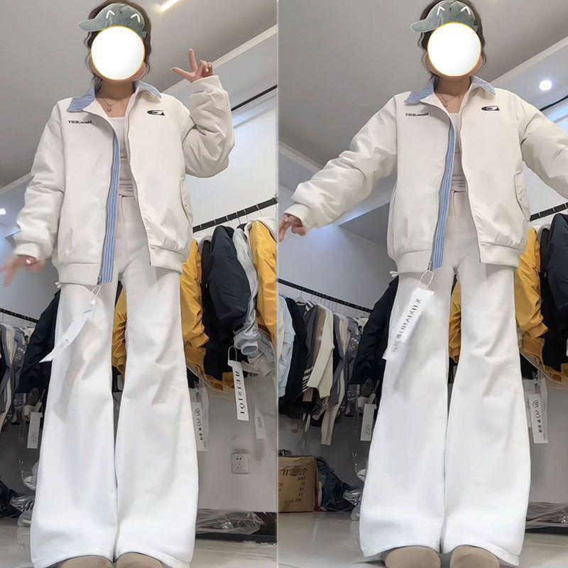 Winter Thickened Embroidered Baseball Jacket Retro American Style  Warm Coat for Women