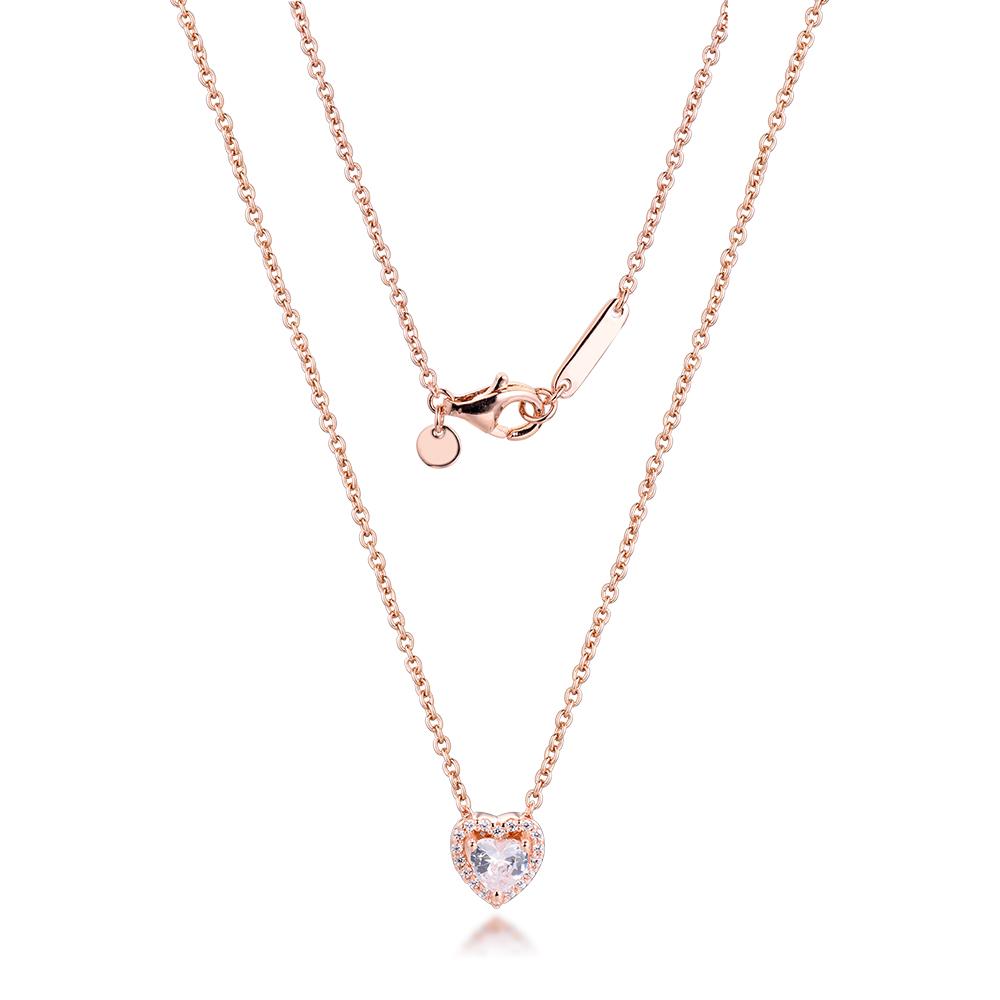 Sparkling Heart Collier Necklace Women 925 Sterling Silver 45CM Link Chain Necklaces Pendants Fine Jewelry Gift Winter