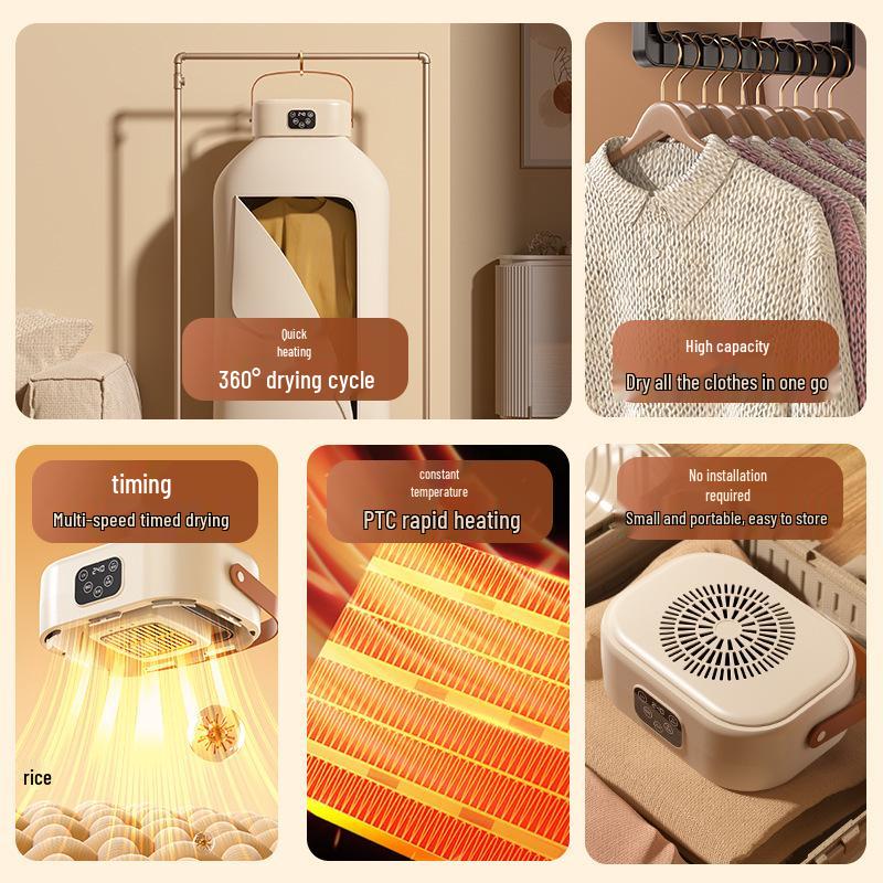 2025 Portable Travel Clothes Dryer with Washable Fan Timer for Cross-Border Use