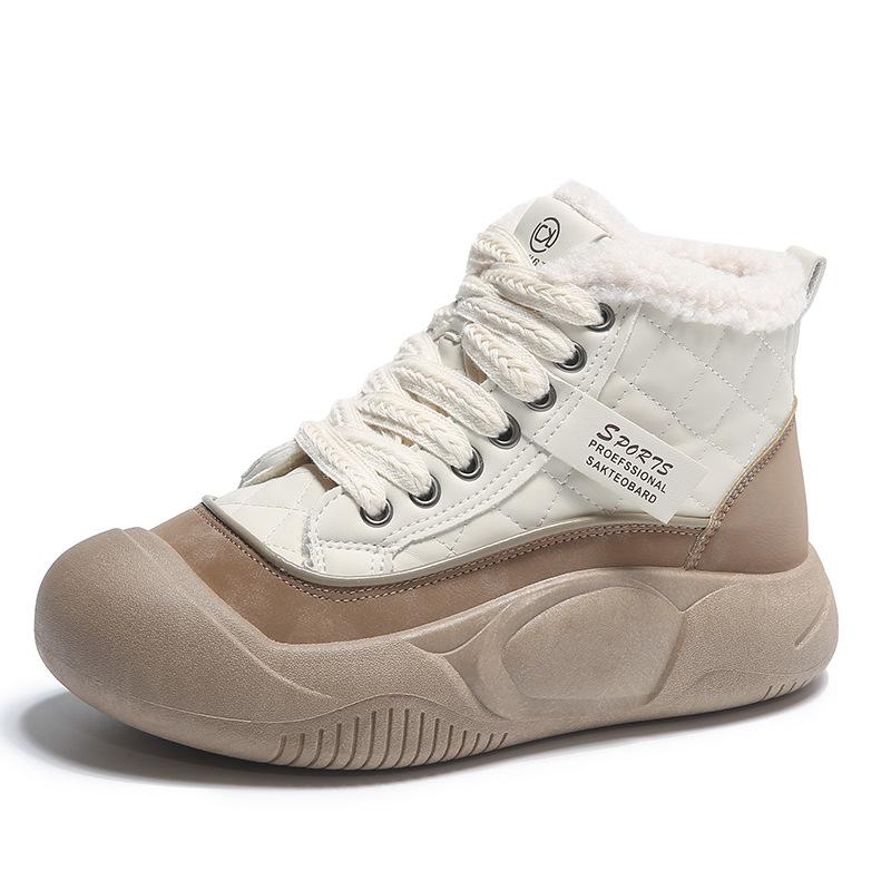 High-top Shoes Women's 2025 Winter New Velvet Women's Cotton Shoes Versatile Bread Shoes Platform Snow Boots Tide XT105
