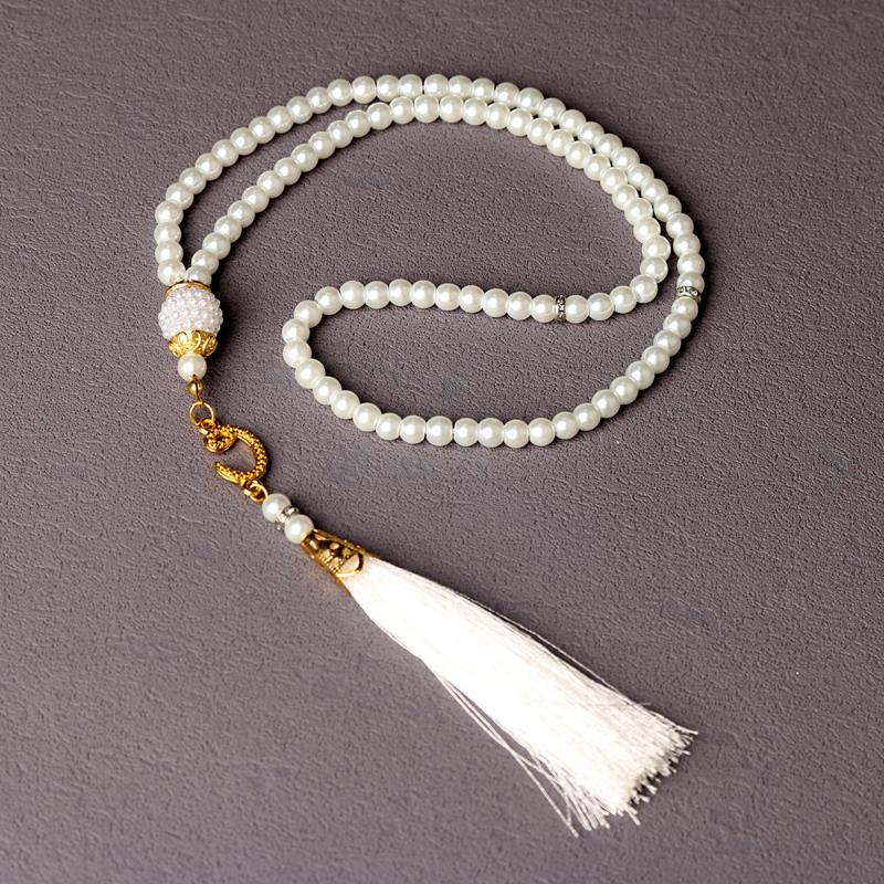 6Mm 99Pcs Glass Pearls Tassel Turkish Style Muslim Rosary Islamic Meditation Yoga Prayer Beads Necklace For Women Jewelry
