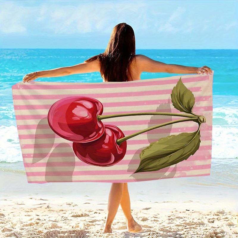 Retro Cherry Design Vintage Beach Towel, Soft Microfiber Oversized for Swimming Travel Camping