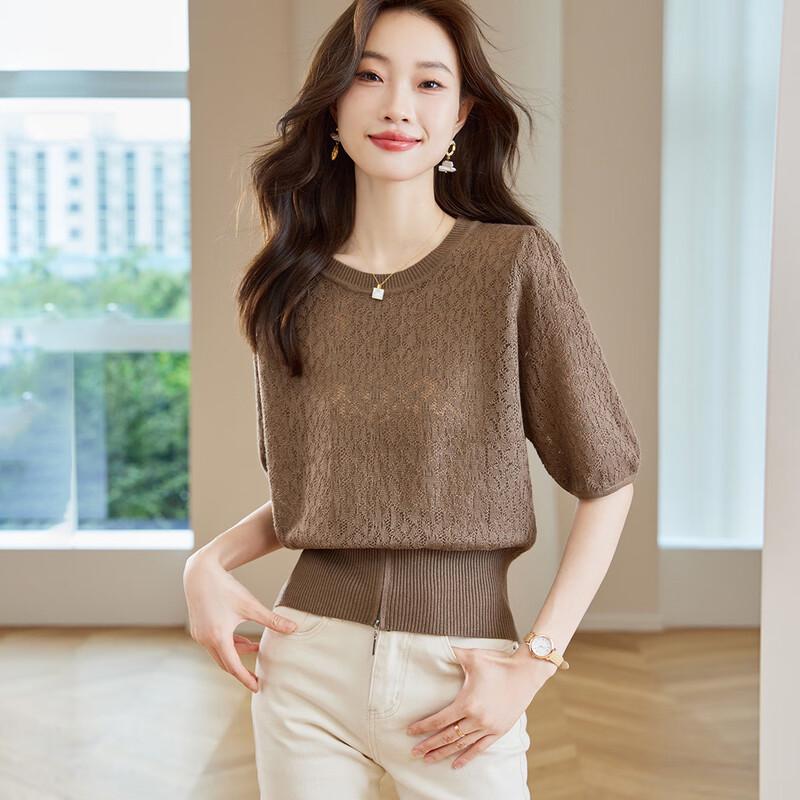 

Srcr Women s Petite High-Waist Round Neck Knit Top L