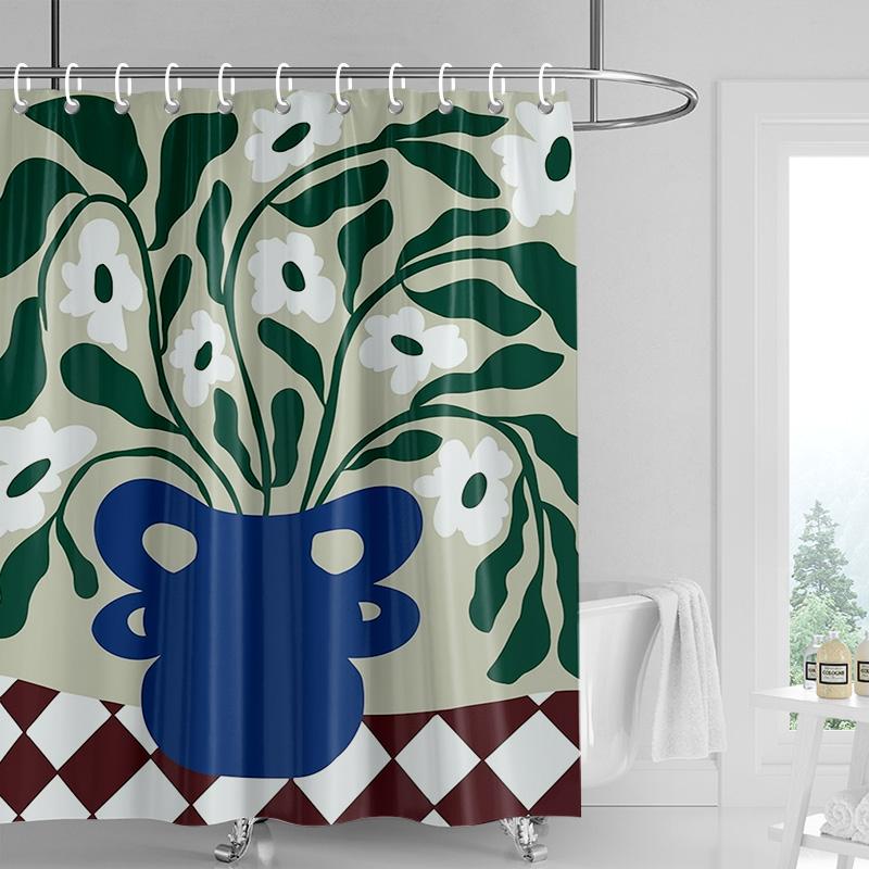 Abstract Plant Art Shower Curtain Morandi Color Rainforest Illustration Bathroom Shower Room Partition Curtain Decoration