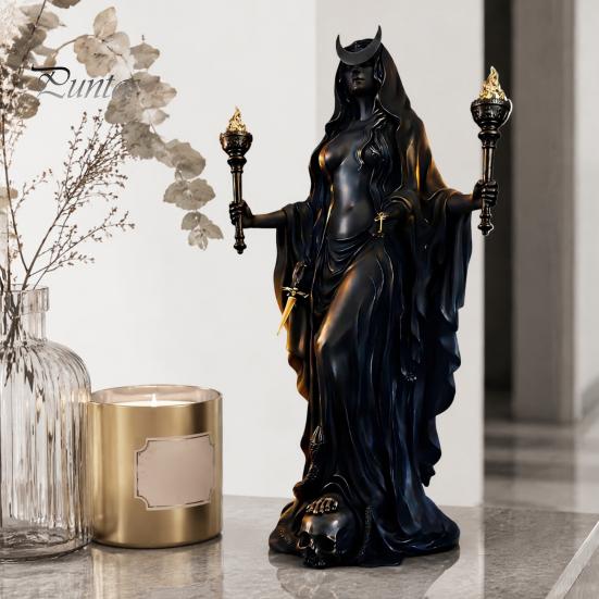 Mythologie Sammlerstücke zum Ausstellen Hekate Griechische Göttin Statue mit Magischen Hunden, Fantasy Thema Geschenk Liebhaber Harz Skulptur, Mythologisch