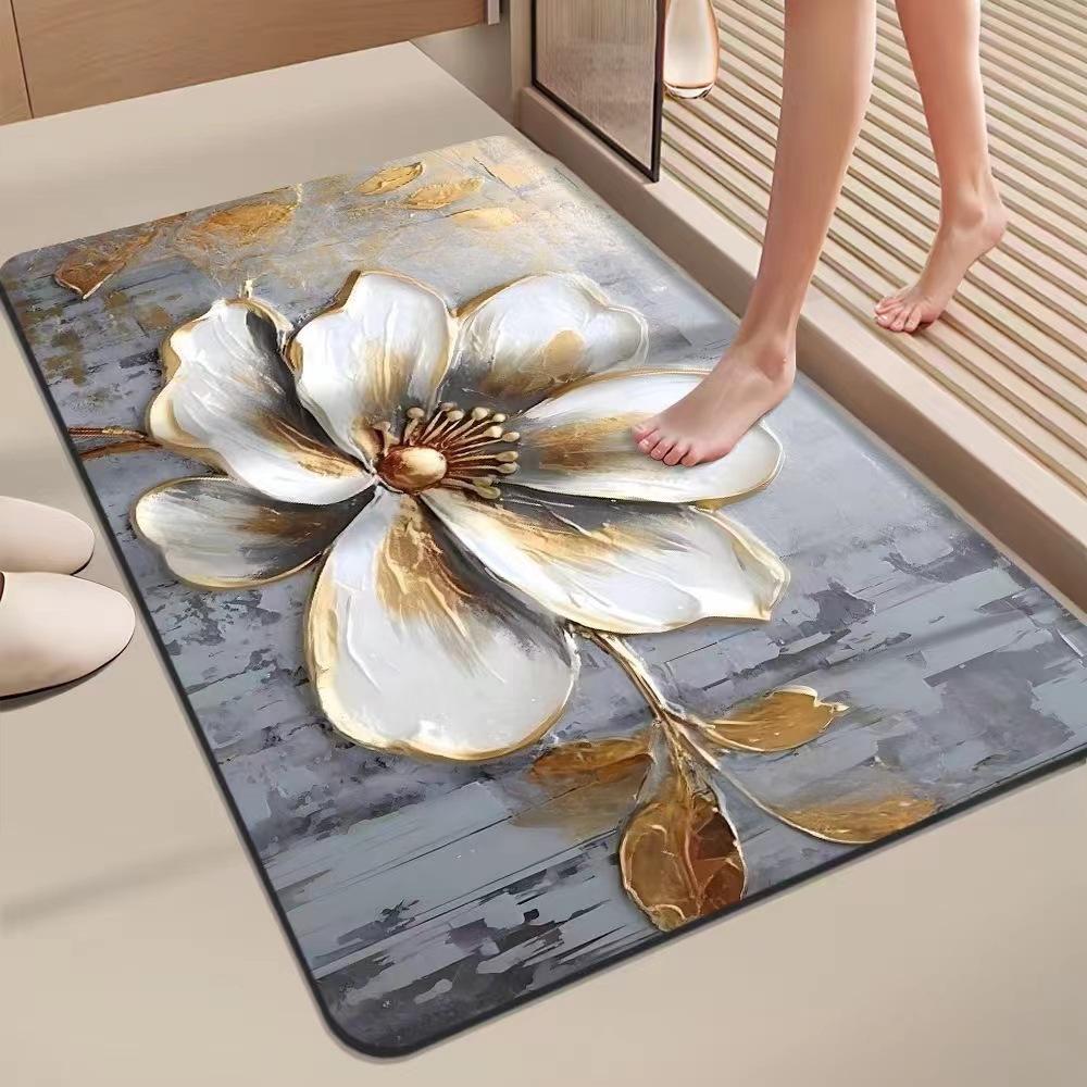 Flower Printing Bathroom Thickening Mat Bath Non-slip Carpets In Wash Basin Bathtub Side Floor Rug Shower Room Doormat Memory Foam 3D Pad