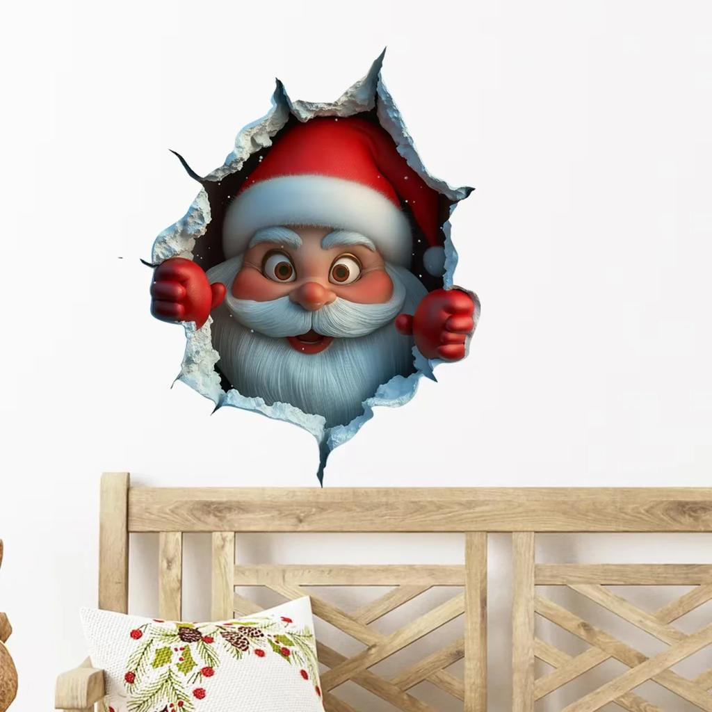 3D Pop-Up Santa Claus Wall Decal -Removable Christmas Sticker with Breaking Wall Effect for Home Decor, Damage-Free Installation